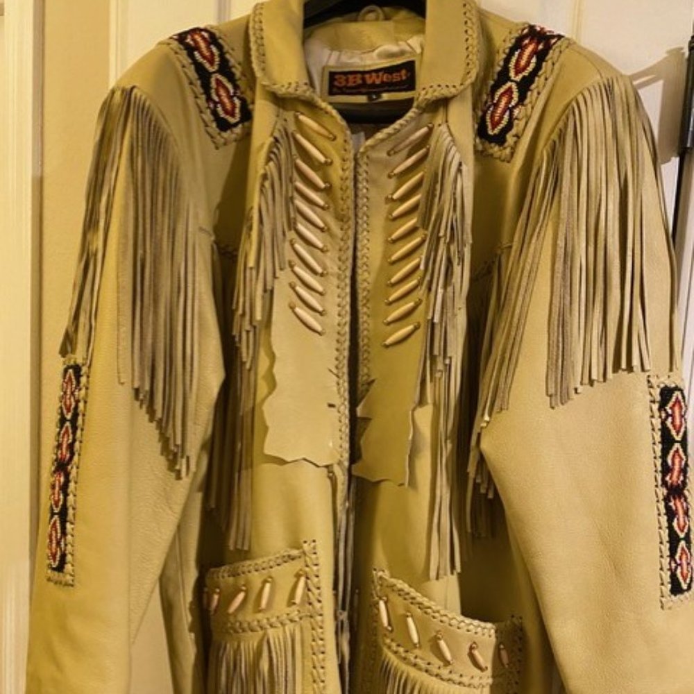 Never Worn, 3B West Men’s Fringe Beaded Leather Jacket, Size L